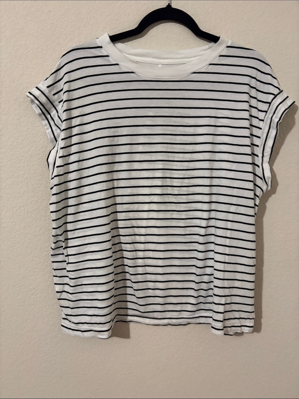 A new day women’s White & Black Striped Women’s Crewneck Tee